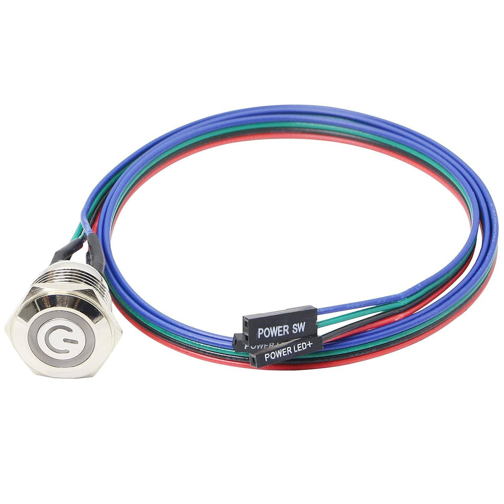 Metal round PC power button switch with LED and multicolor cable leads