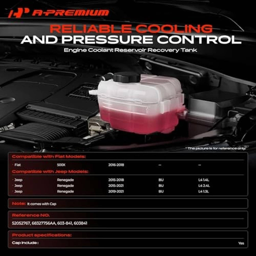 Engine-mounted coolant reservoir recovery tank with cap and translucent fluid chamber