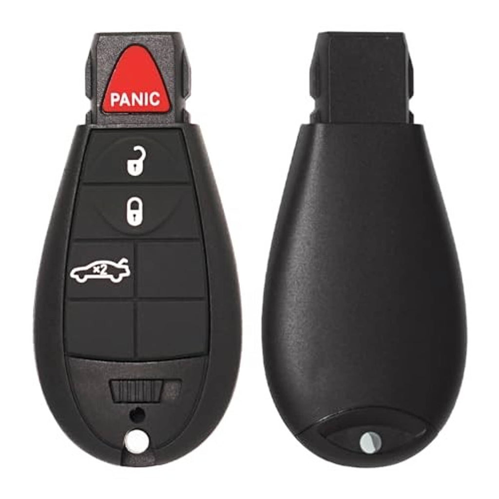 Black key fob remote with red PANIC front and textured back cover