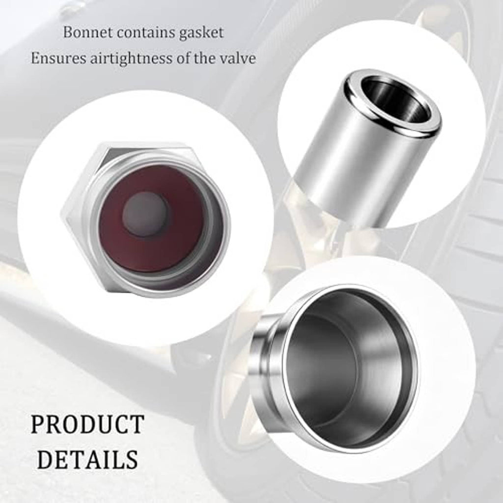 Chrome valve stem cap with rubber gasket insert inside the threaded opening