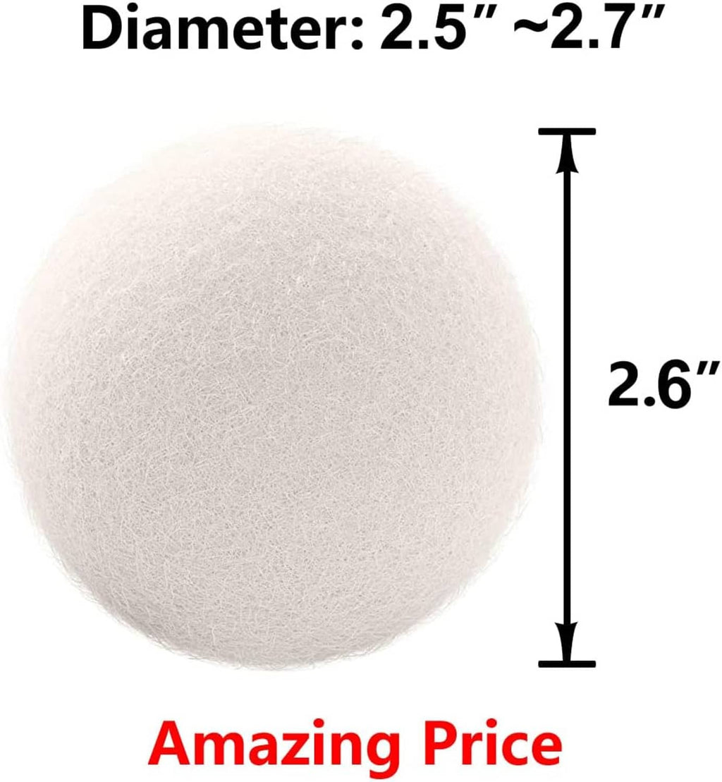 Beige wool dryer ball close-up with size marker, about 2.6 in diameter
