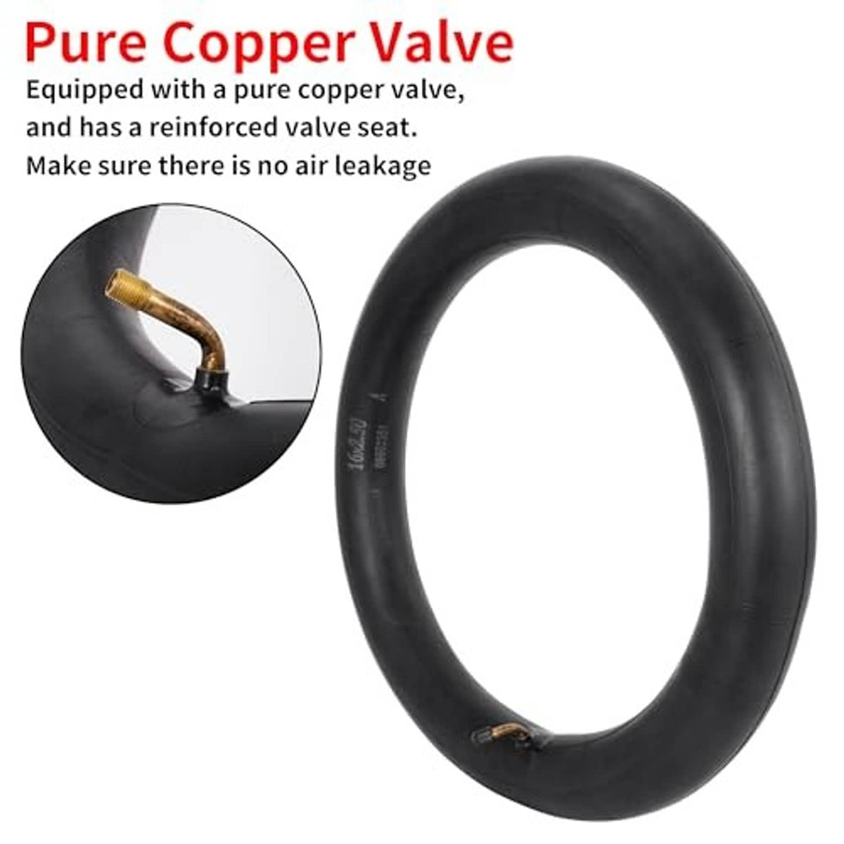 Black inner tube with copper valve and reinforced valve stem for 16x2.50 tires