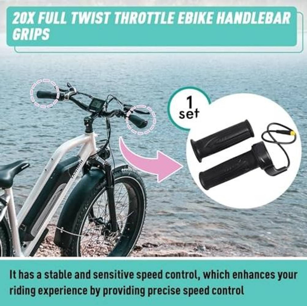 Pair of black twist throttle handlebar grips with wiring set for e-bikes