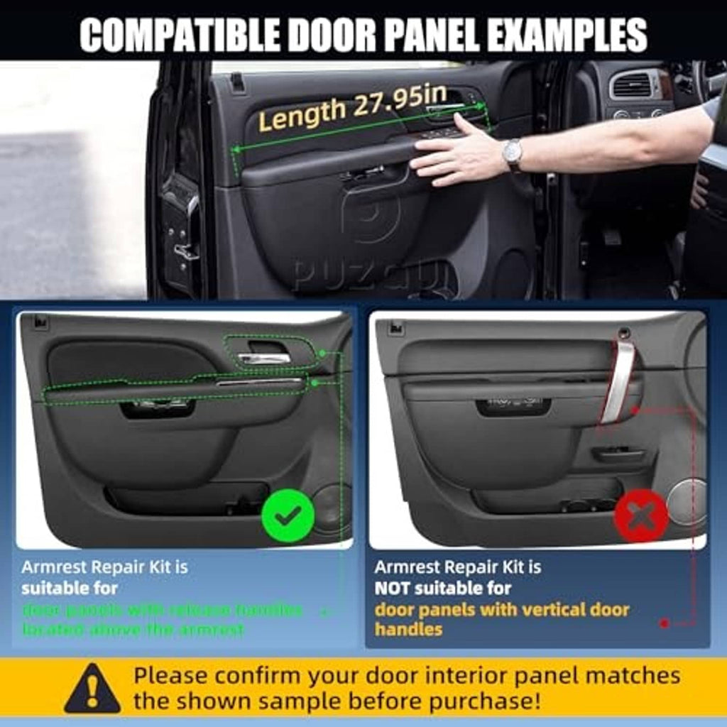 Armrest repair kit door panel fit examples, showing one match and one nonmatch