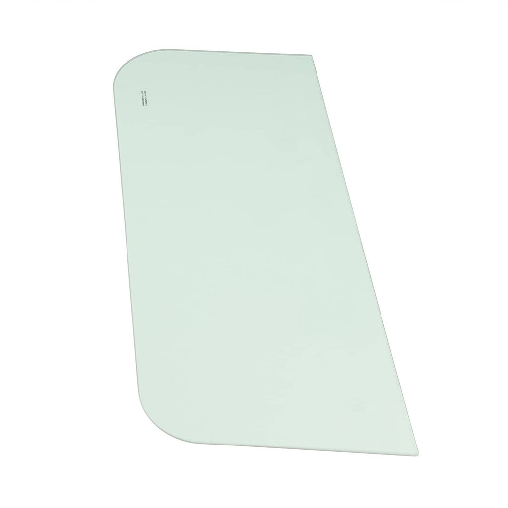 Tinted side glass window panel, light green tint, curved bottom edge