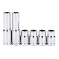 Chrome impact socket set, 3/8-inch drive, shiny metal with six socket sizes