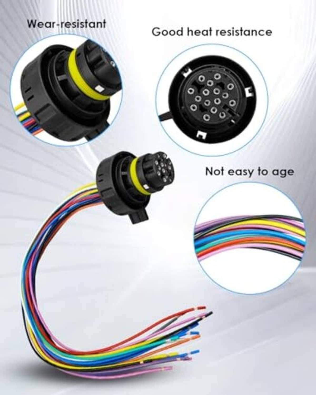 Transmission harness repair kit wiring with black connector and multicolor lead wires