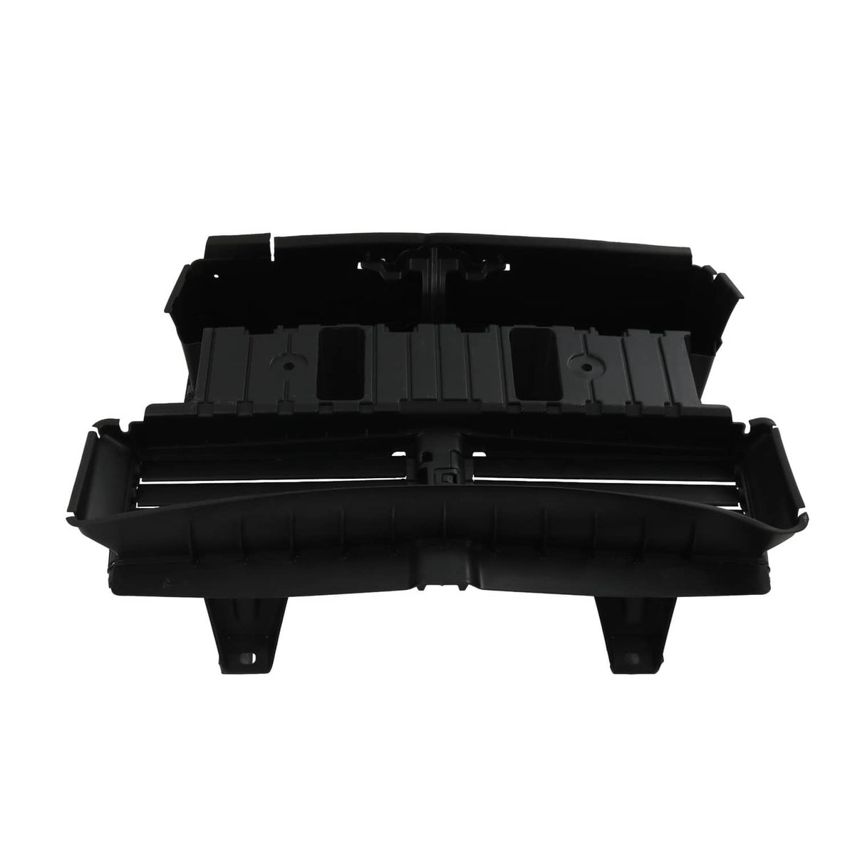Radiator shutter assembly housing with motor, black plastic shell, side view
