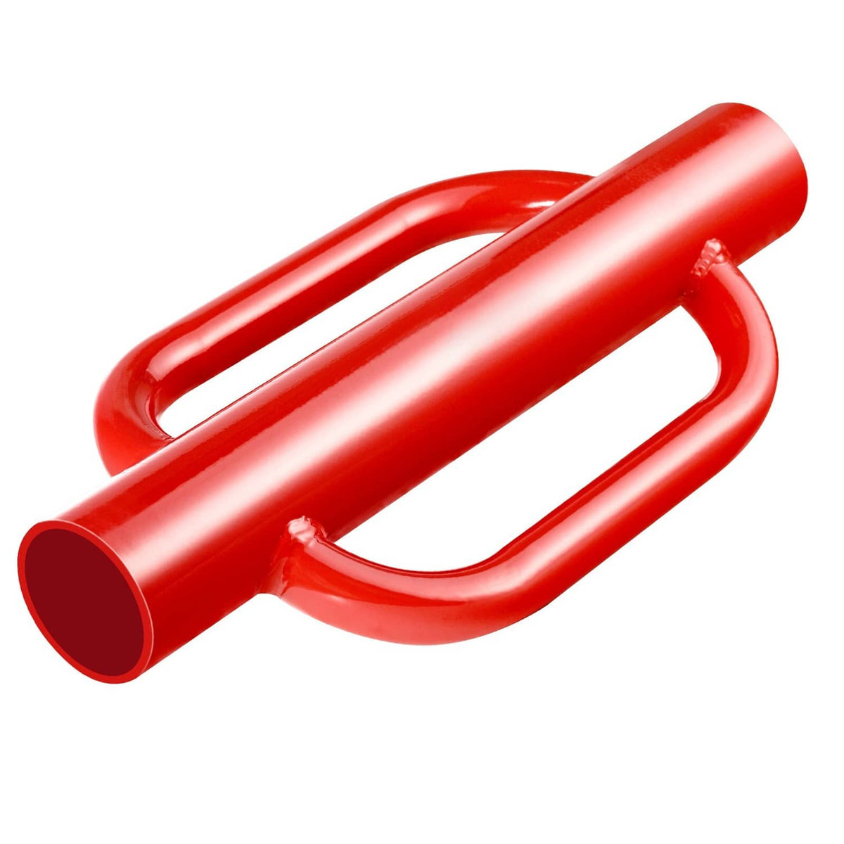 Red steel post driver hammer head with large U-shaped handle frame