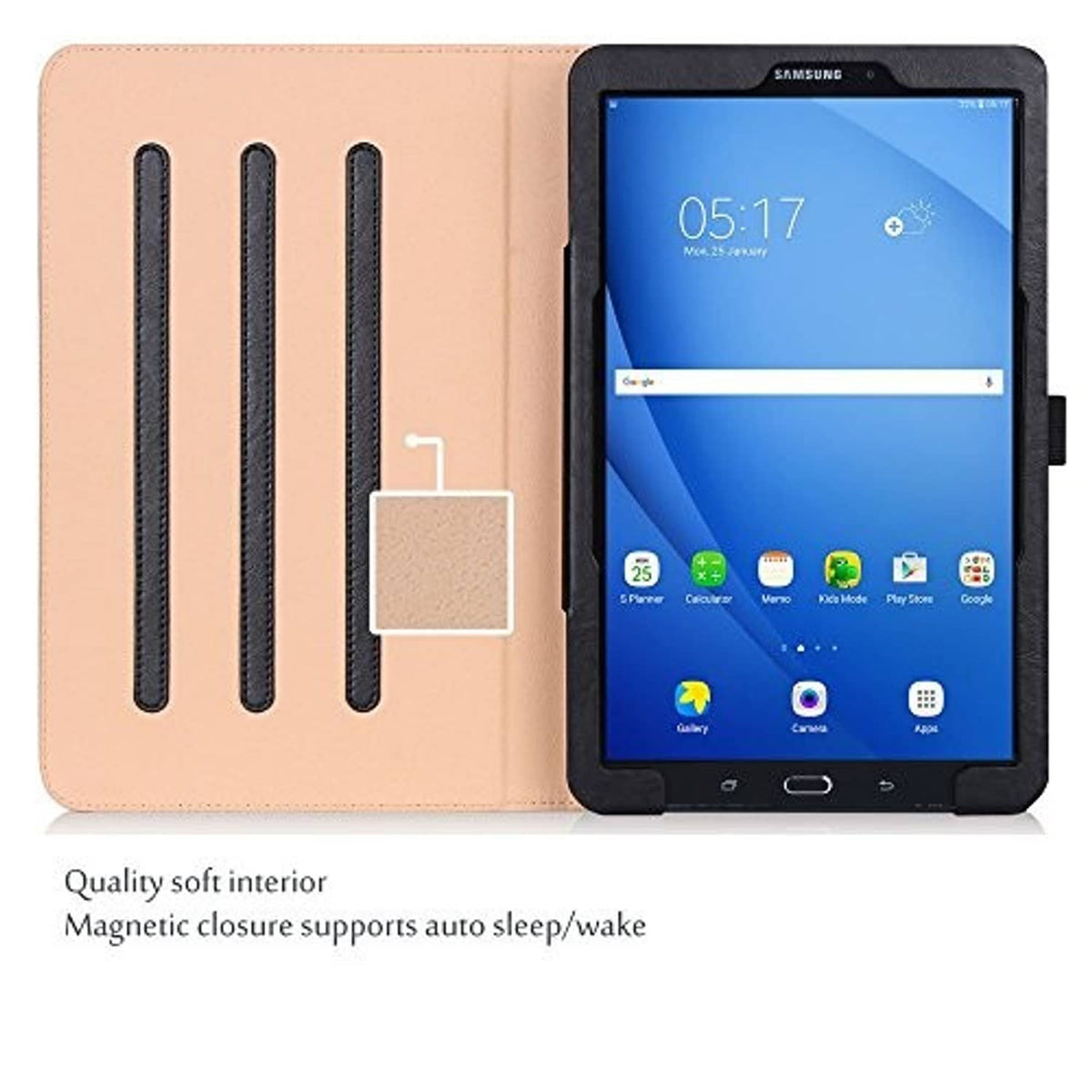 Procase leather folio case with three card slots and tablet stand, black and tan