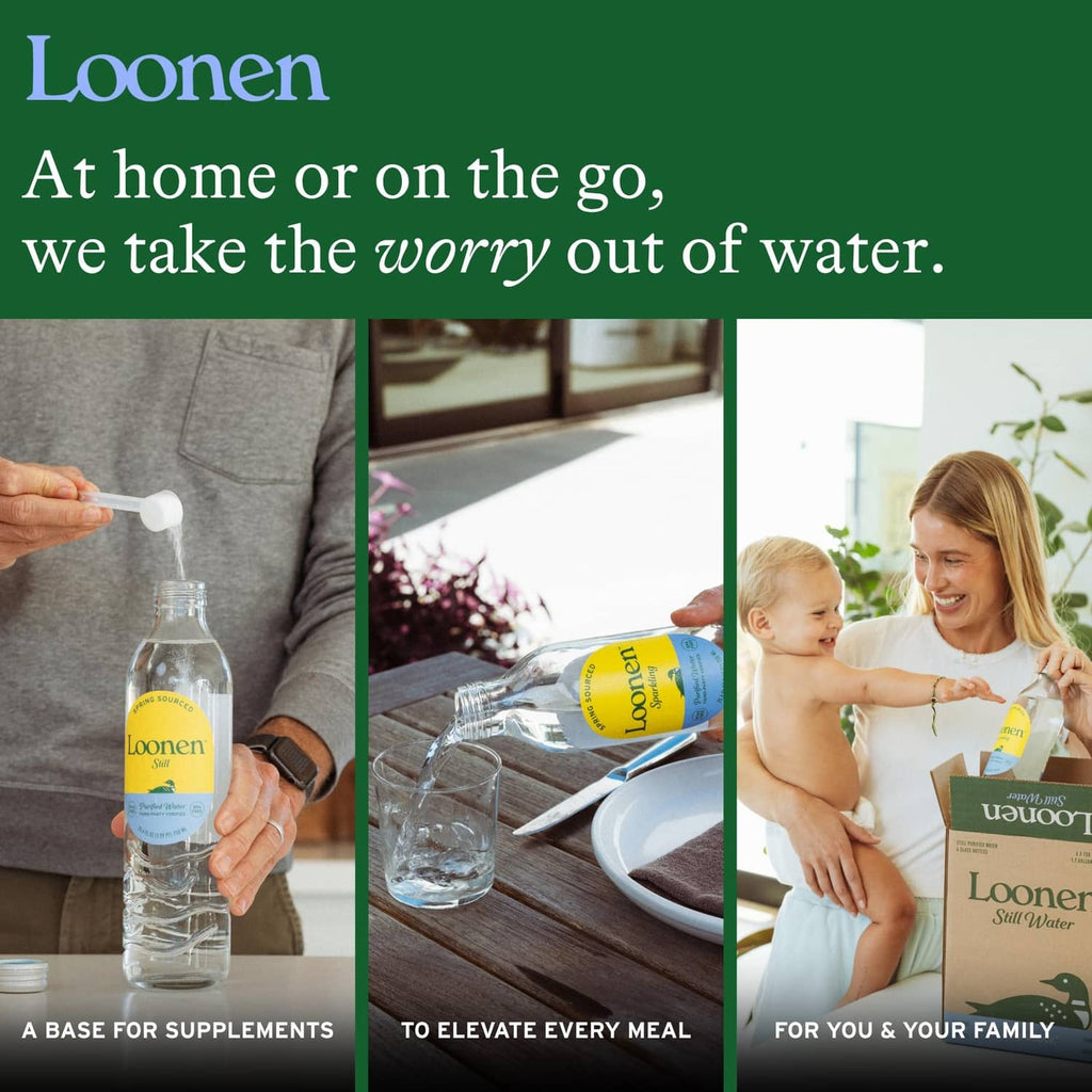 Loonen sparkling water glass bottle held with carton for home and family