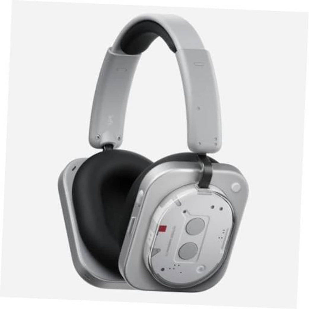 Gray and black over-ear wireless noise-cancelling headphones, padded earcups and headband