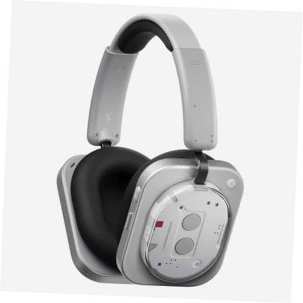 Gray and black over-ear wireless noise-cancelling headphones, padded earcups and headband