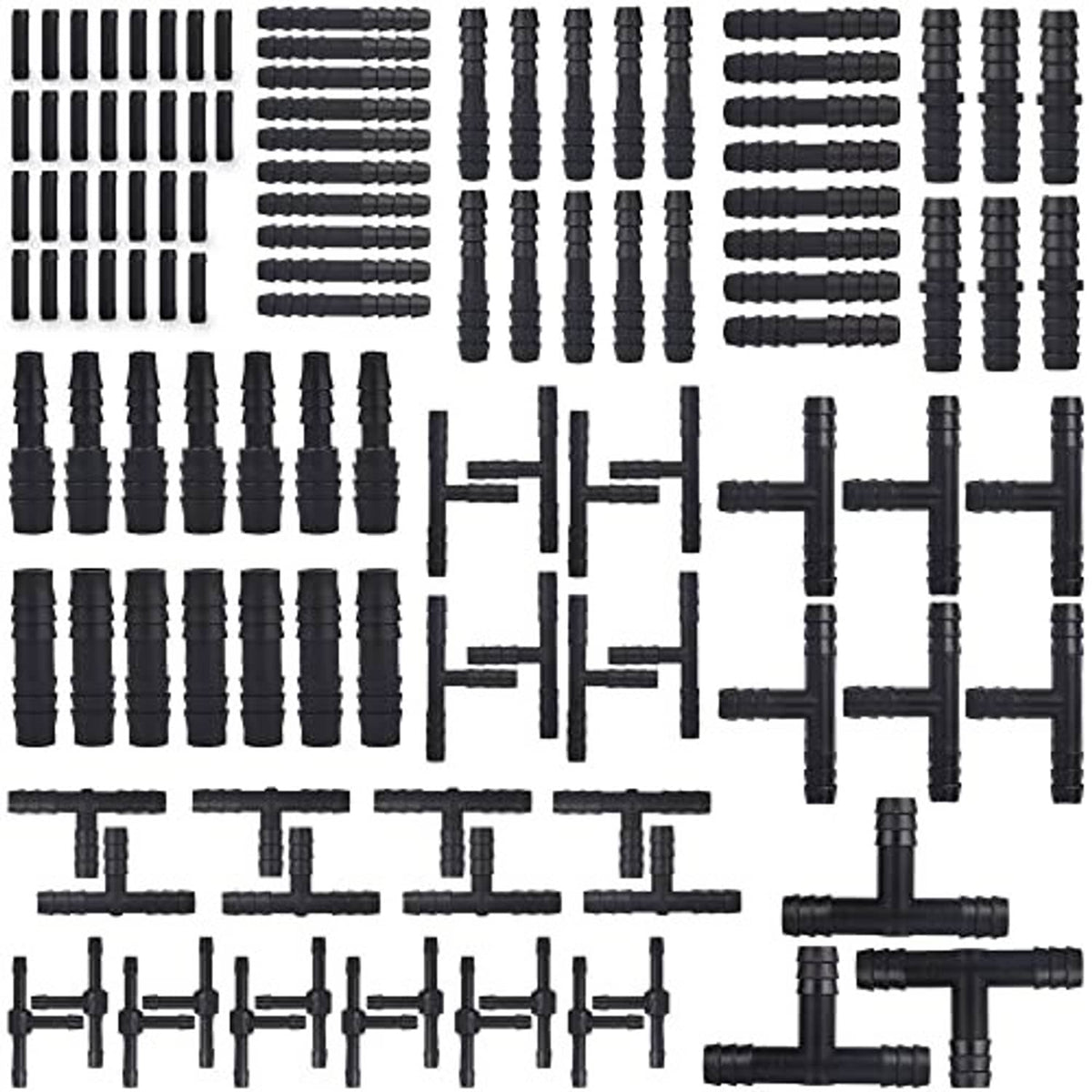 Black vacuum tubing connectors set with assorted straight, T, and angled barbs