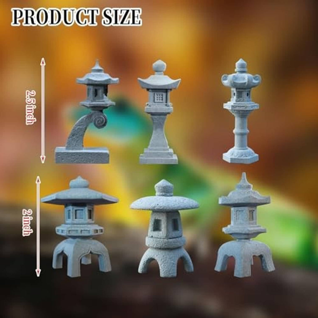 Miniature stone pagoda lantern set, three lanterns shown, gray