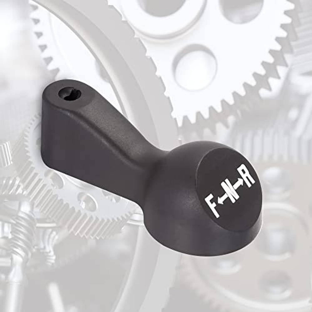 Black shifter handle with round top showing F and R markings