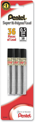 Pentel mechanical pencil lead refills, 0.5mm 2B, 36 pieces in three tubes.