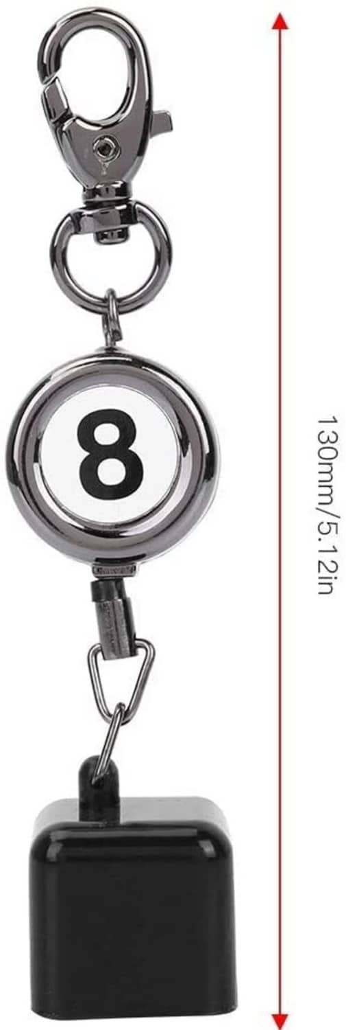 Billiard cue chalk holder keychain with 8 ball disk charm and black chalk case