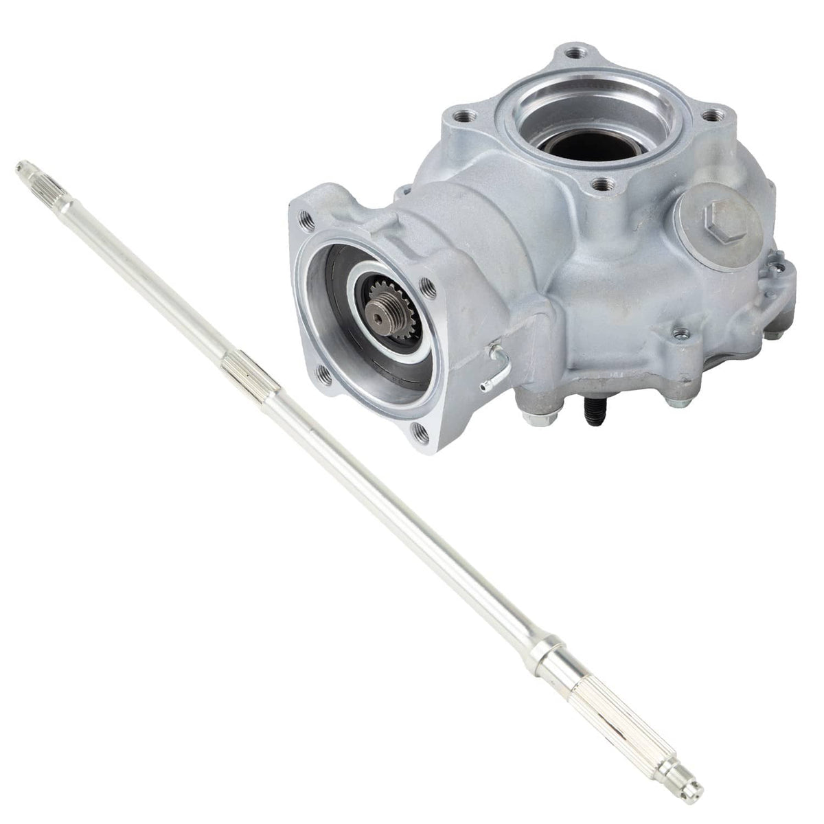 Rear differential housing with axle shaft, silver finish, flange and seal openings