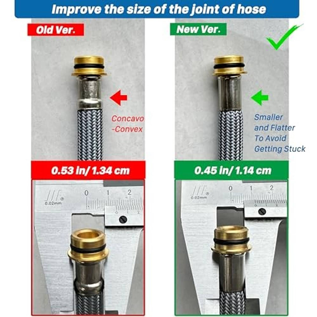 Faucet hose joint detail showing molded coupling shape for secure connection