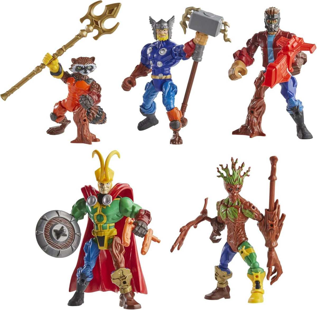 Marvel Super Hero Mashers action figure pack, 6 hero figures holding accessories