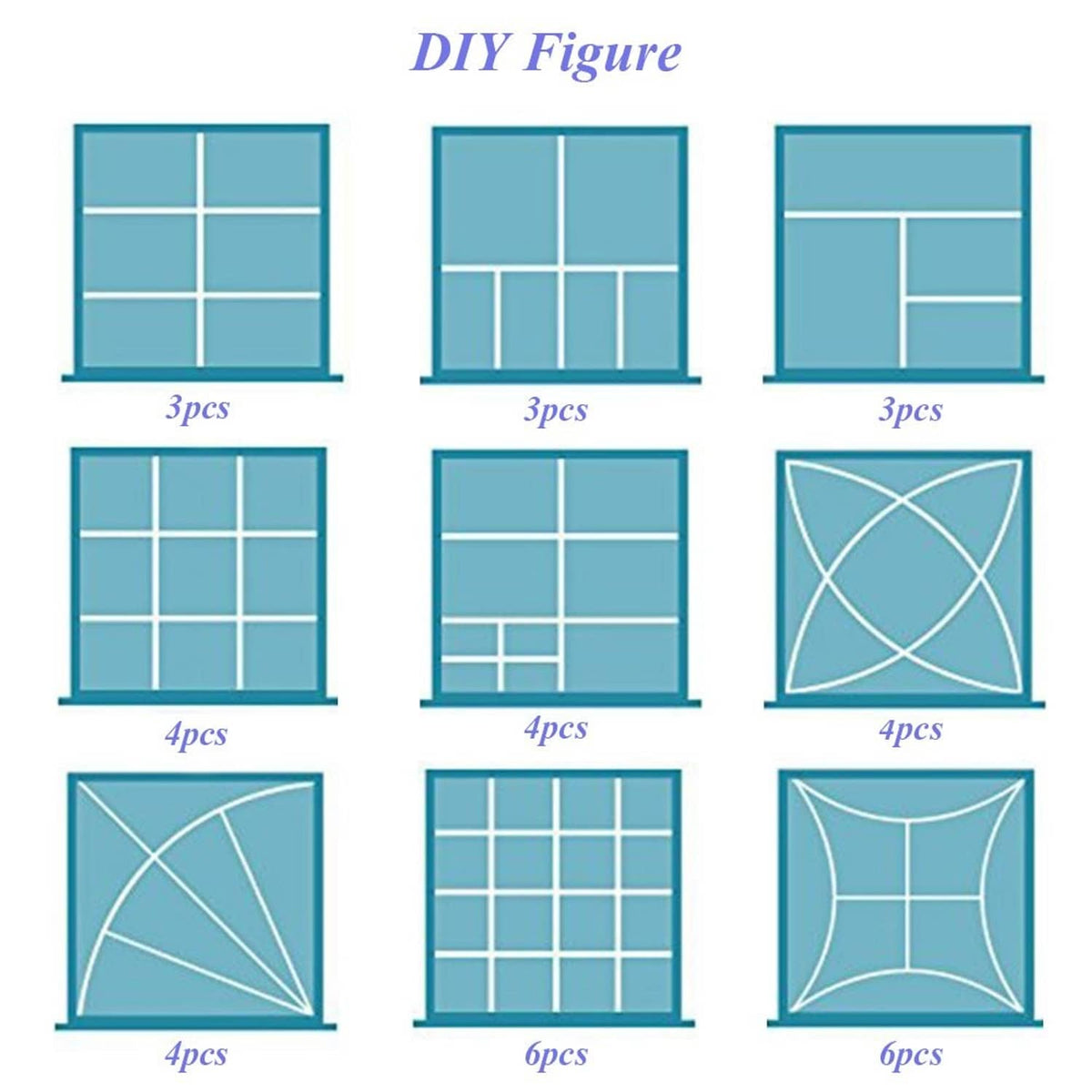 DIY configuration chart for blue plastic drawer organizer dividers, 3 to 8 pcs
