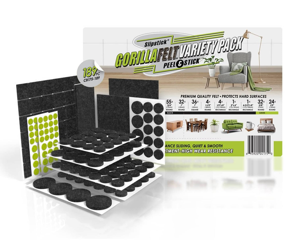 Peel-and-stick felt furniture pads set, black felt with green adhesive circles