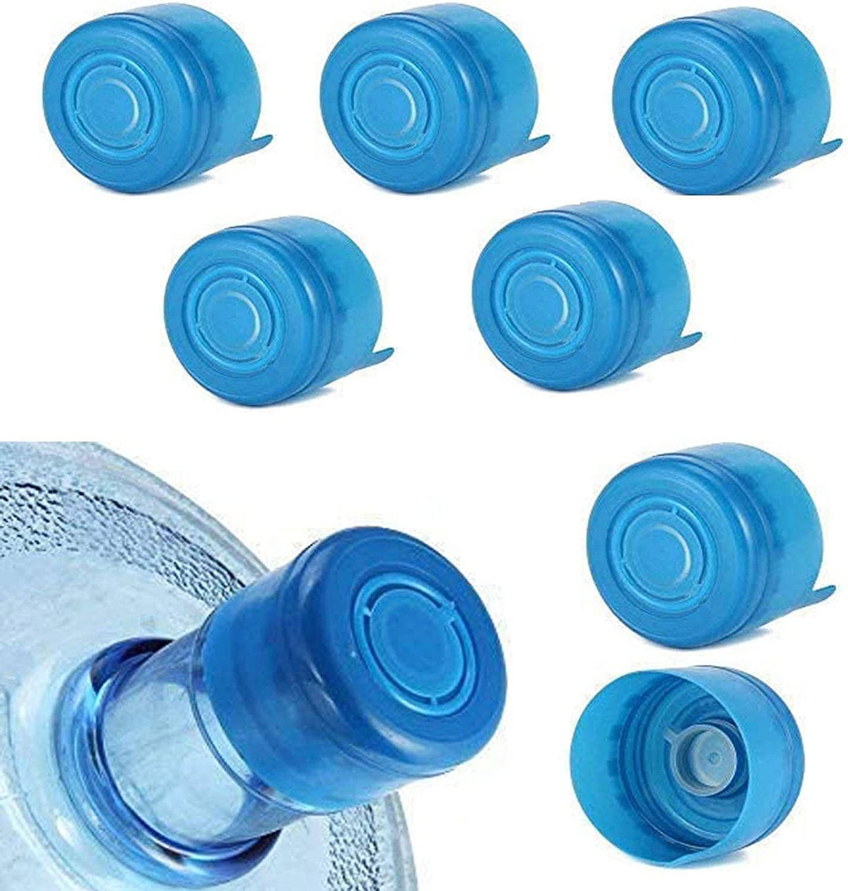 Blue snap-on non-spill replacement caps with carry spout, shown from top view