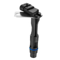 Camshaft position sensor with metal mounting bracket, black housing and blue sealing ring.