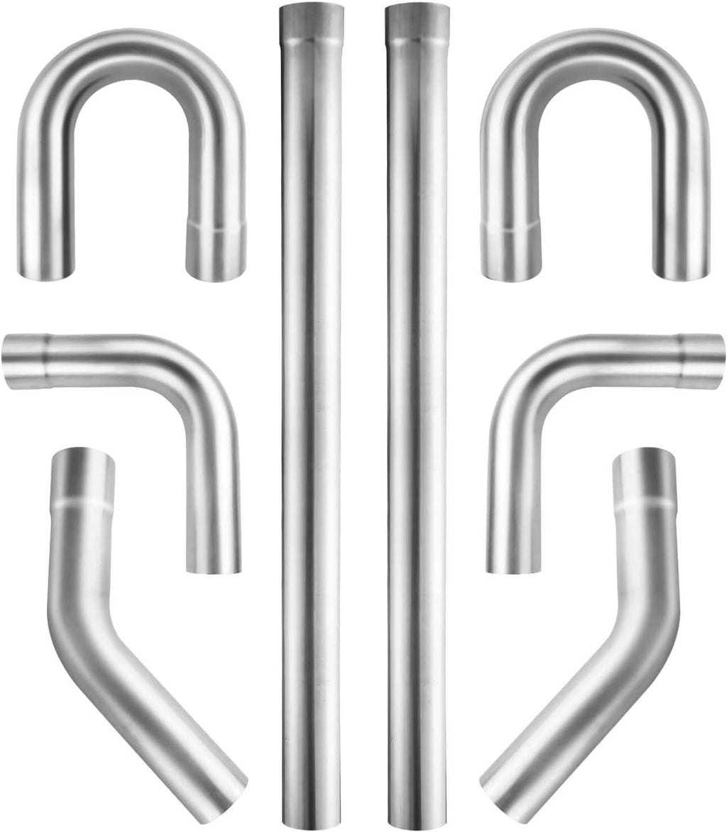 Silver aluminum intercooler elbow pipe set with four U-shaped bends and tubes