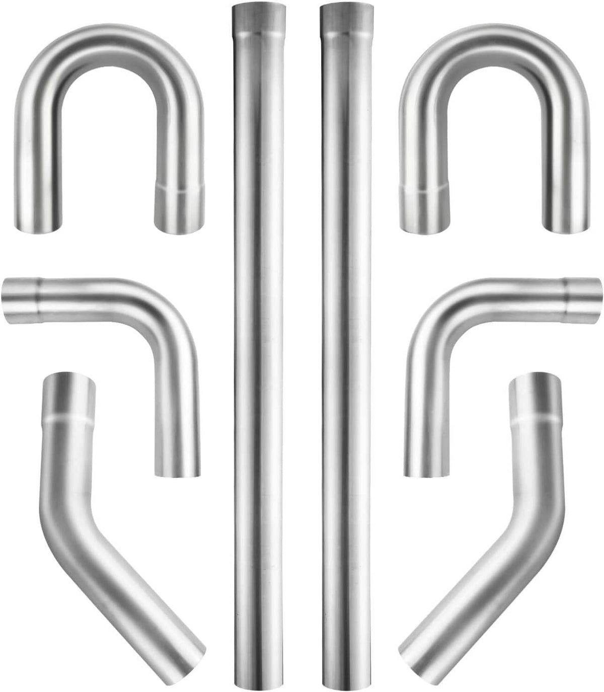 Silver aluminum intercooler elbow pipe set with four U-shaped bends and tubes