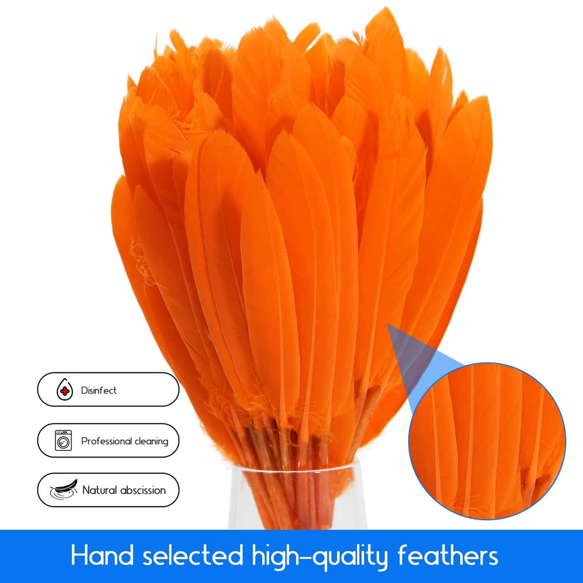 Orange goose feather bundle with stems, soft plumes for crafts