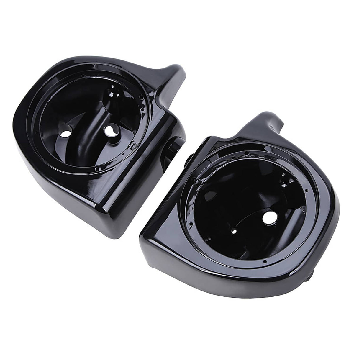 Pair of black speaker box pods with glossy finish and side mounting tabs