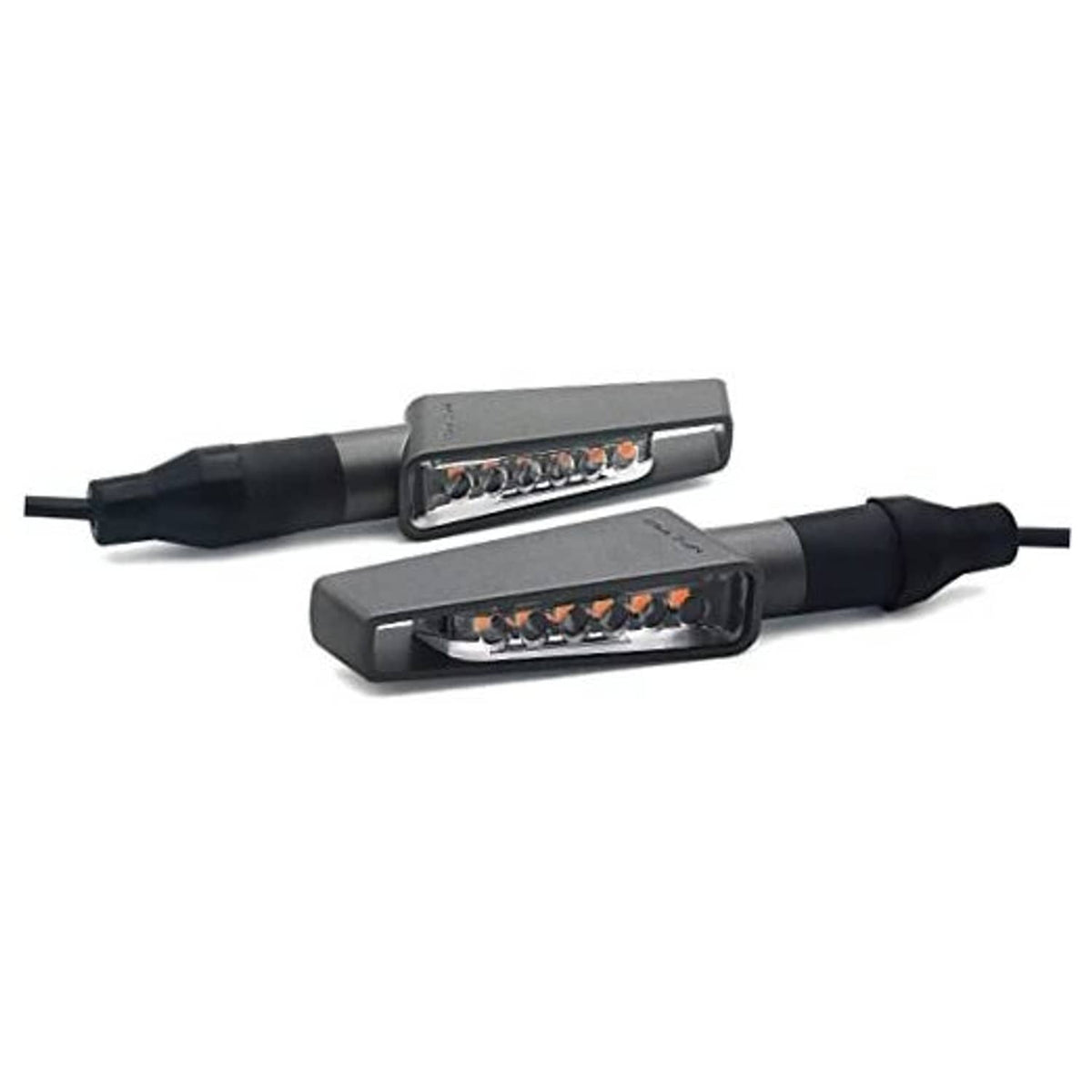 Space grey motorcycle LED turn signal lights, two-piece set with amber lens housings
