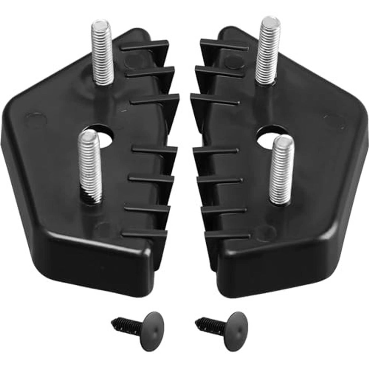 Black front bumper support brackets with threaded studs and included mounting bolts
