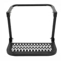 Black adjustable tire-mounted step with textured tread platform and side support bars