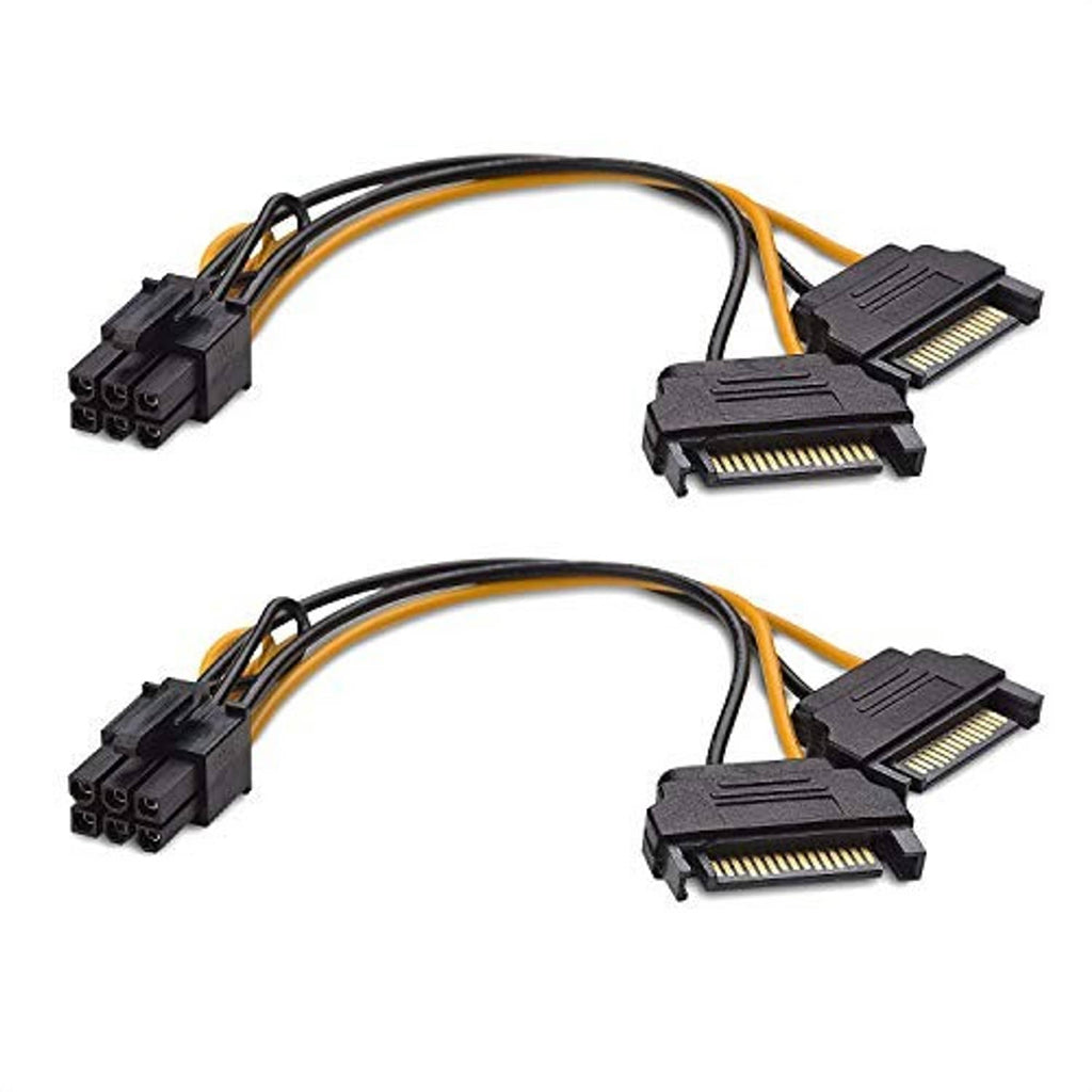 PCIe 6-pin to dual SATA power cable set, two cables with black housings and gold contacts