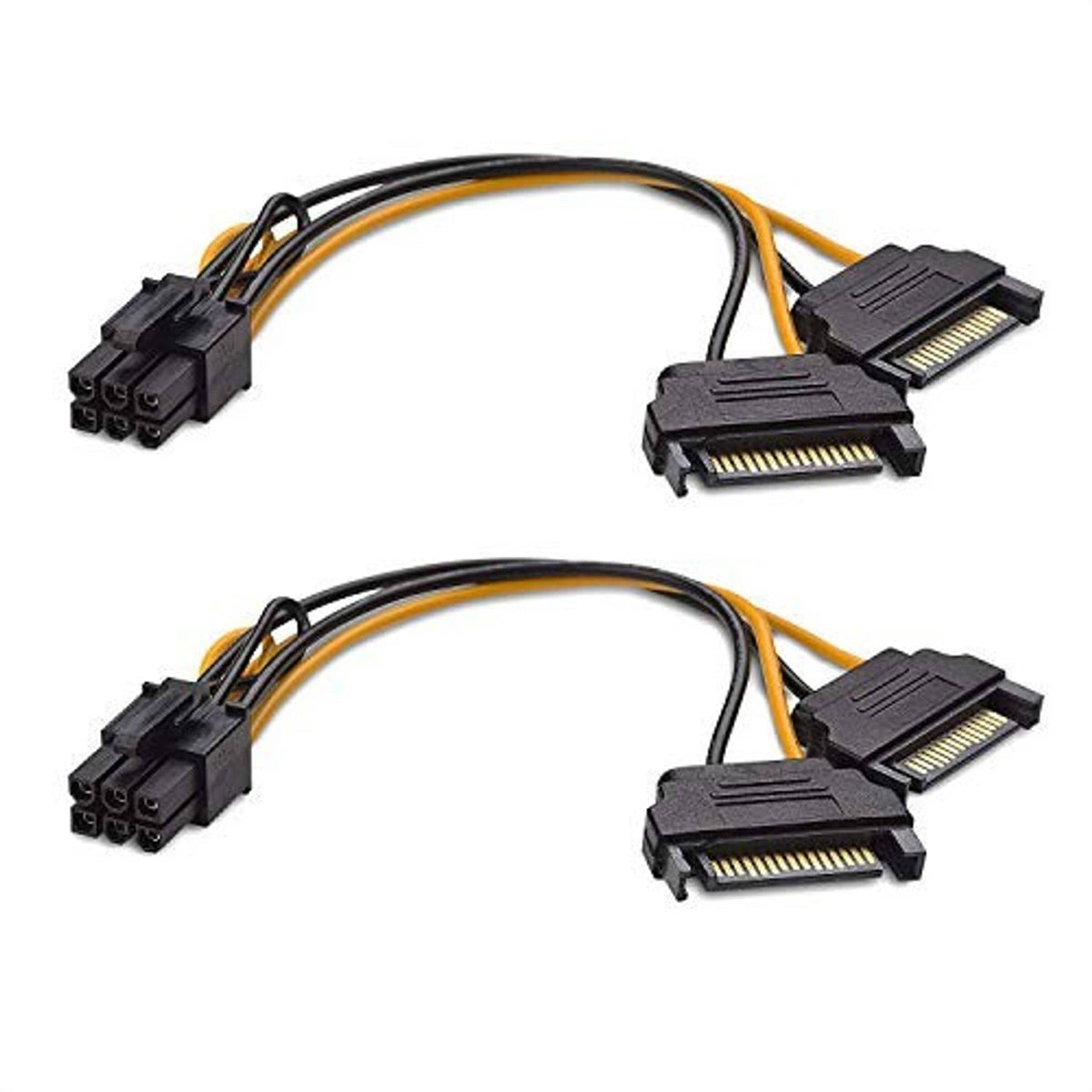 PCIe 6-pin to dual SATA power cable set, two cables with black housings and gold contacts