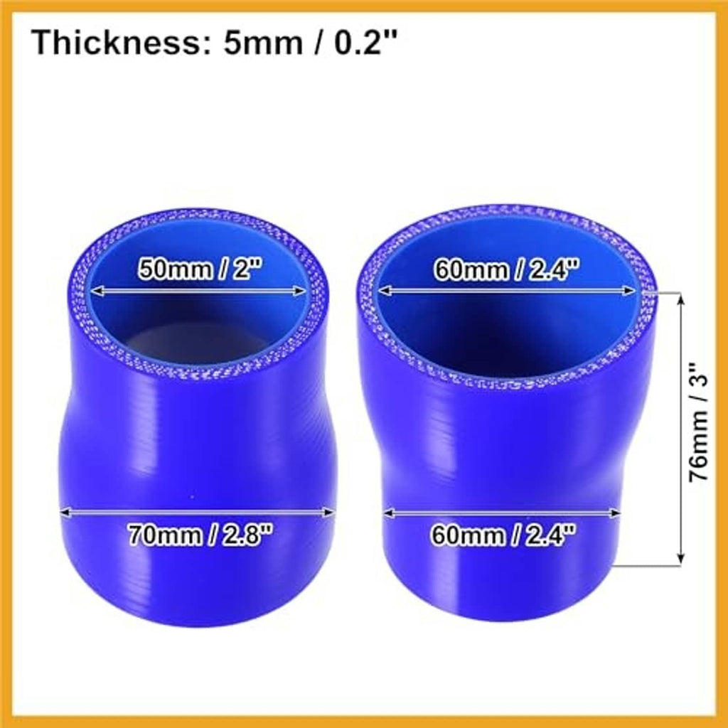 Blue silicone reducer hose couplers, thickness 5mm, with reinforced rim detail