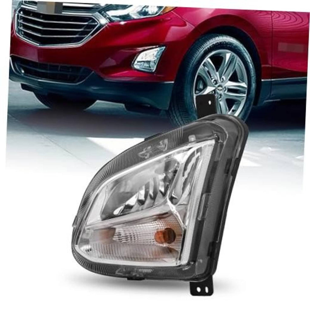 Front fog light assembly with clear lens and chrome housing, amber reflector detail