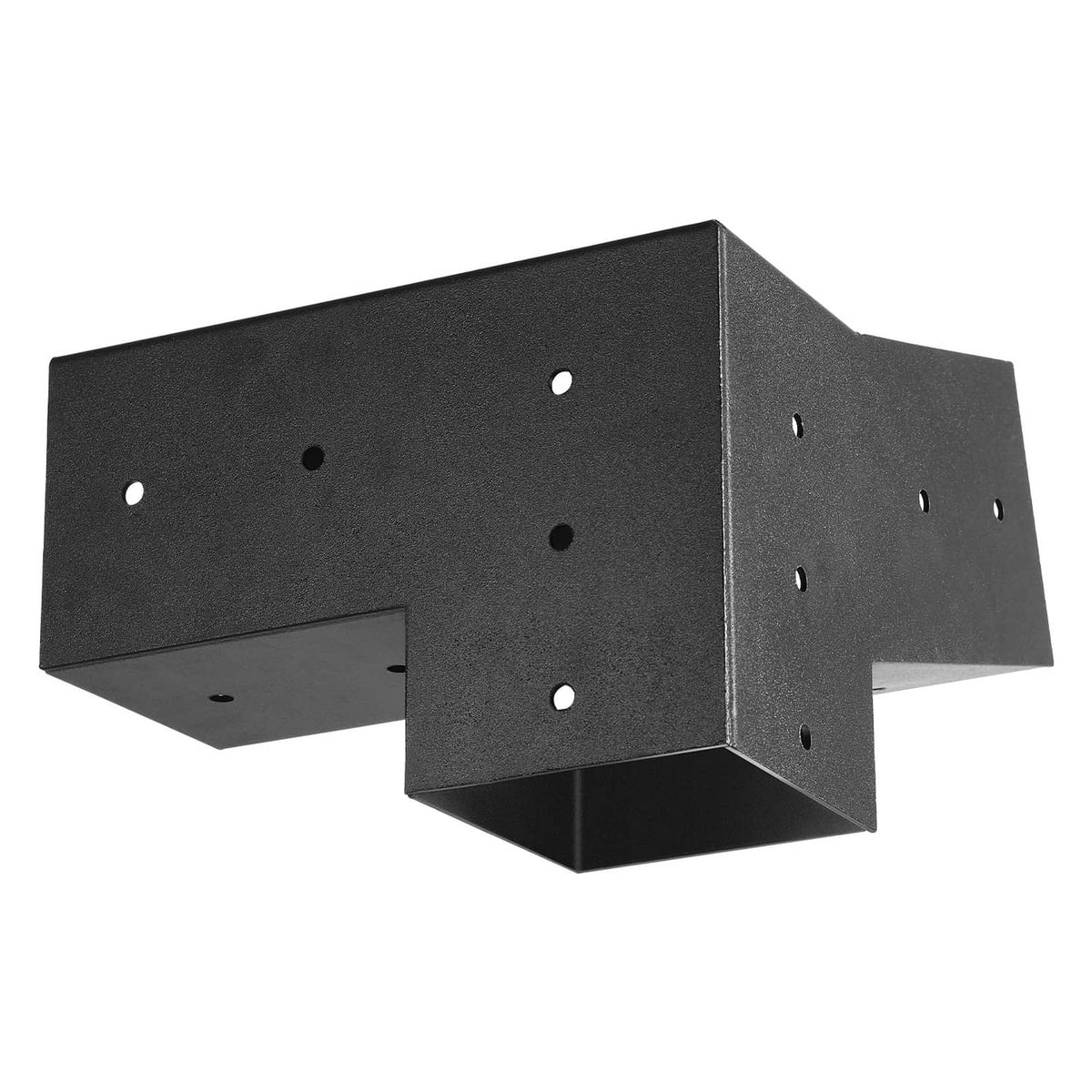 3-way slanted pergola post bracket kit, dark steel corner joint with mounting holes