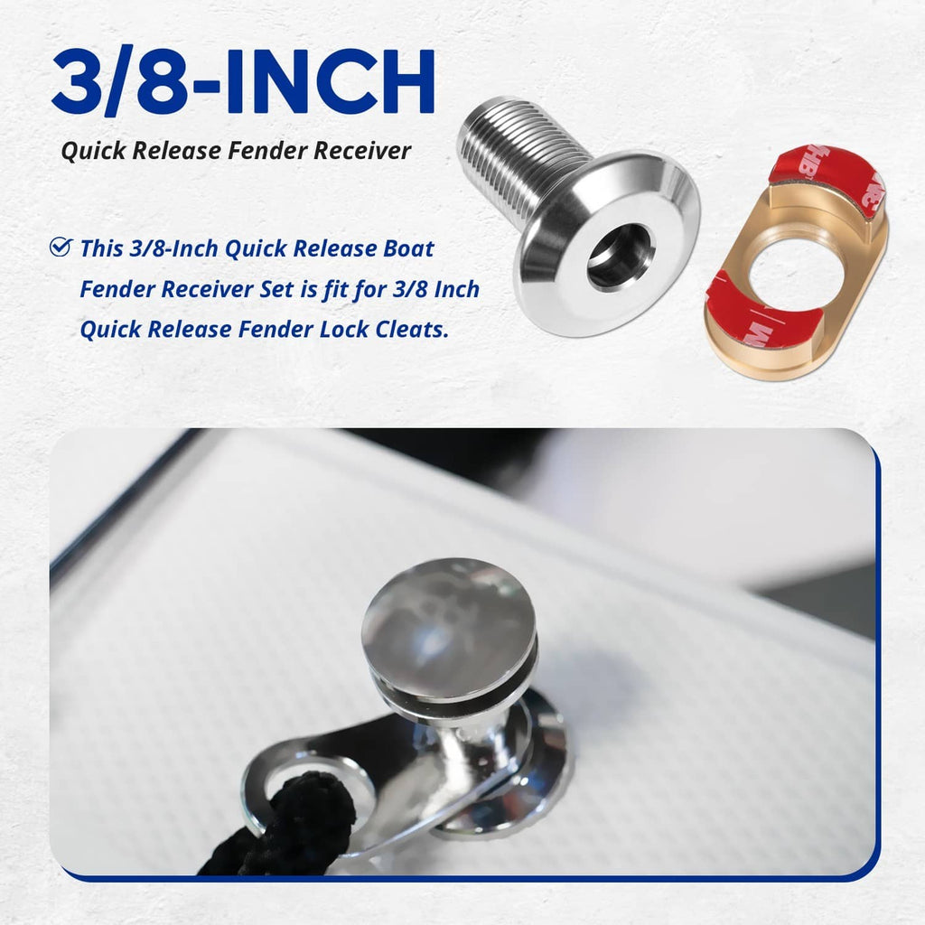 3/8-inch quick-release fender receiver: silver threaded bolt with gold ring