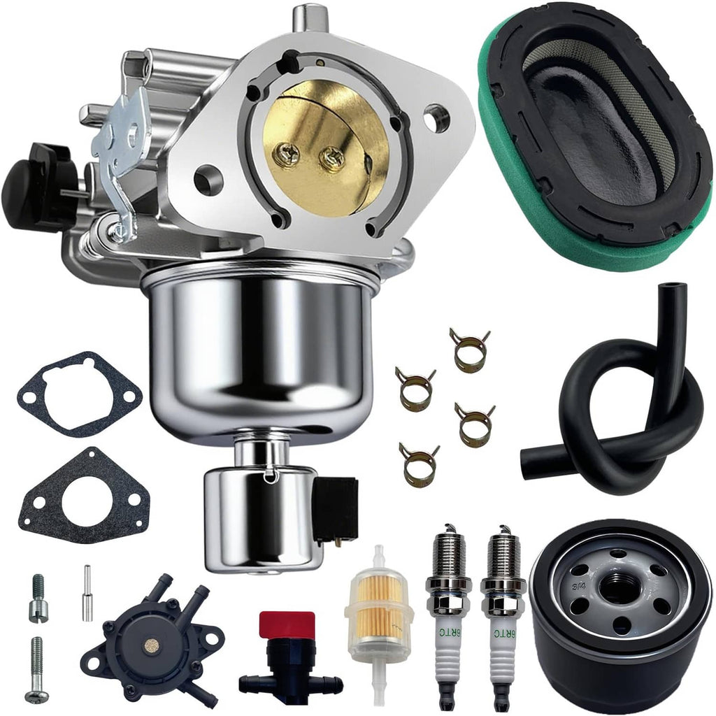 Carburetor kit with metal carburetor, brass inlet plate, fuel shutoff parts, spark plugs
