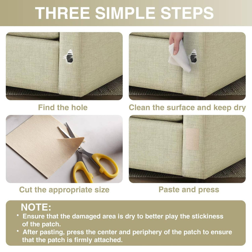 Canvas repair tape application guide: cut patch size, paste and press