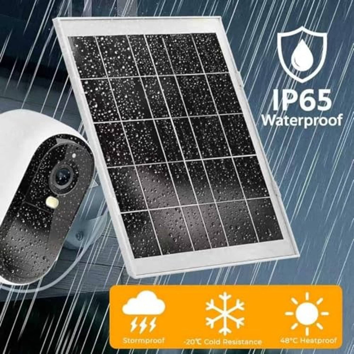 IP65 waterproof solar panel with raindrop texture, white frame, and black grid