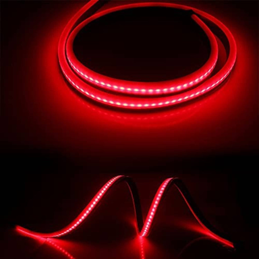 Glowing red LED light strip with dotted segments on flexible band