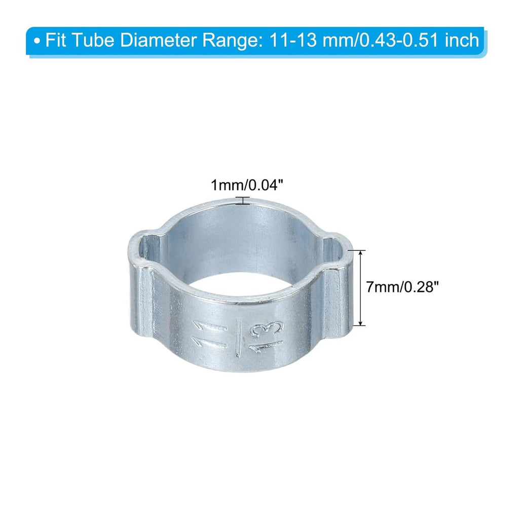 Silver double-ear galvanized hose clamp with screw band and tube-fit ring