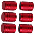 Red metal tire valve stem caps with textured grip, set of 6