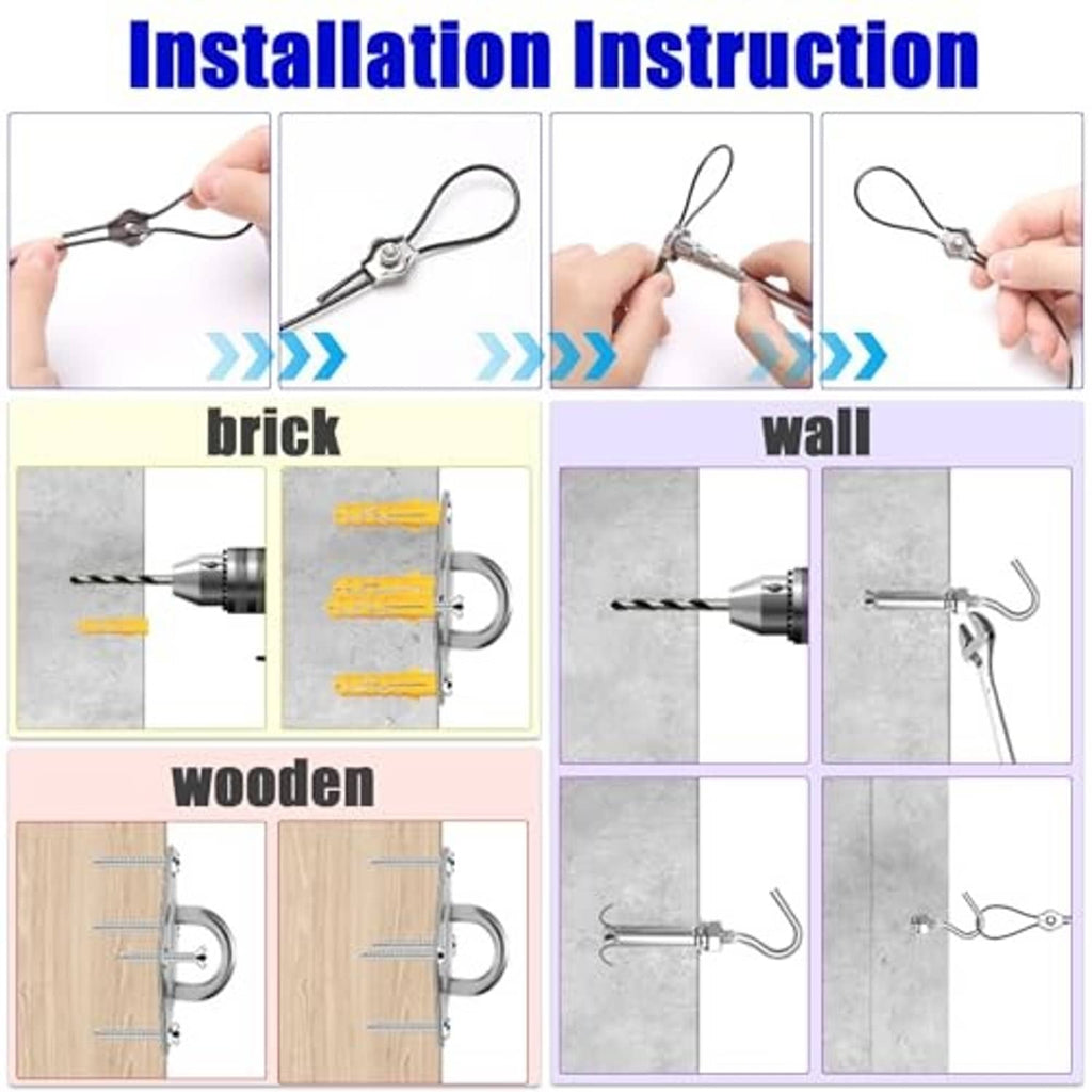 Sun shade sail hardware kit with snap hooks and anchors for mounting on surfaces