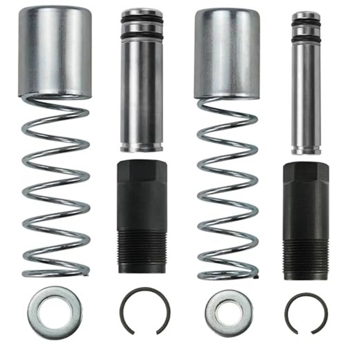 Pair of hydraulic plunger cylinders with springs and O-ring seals for floor jack